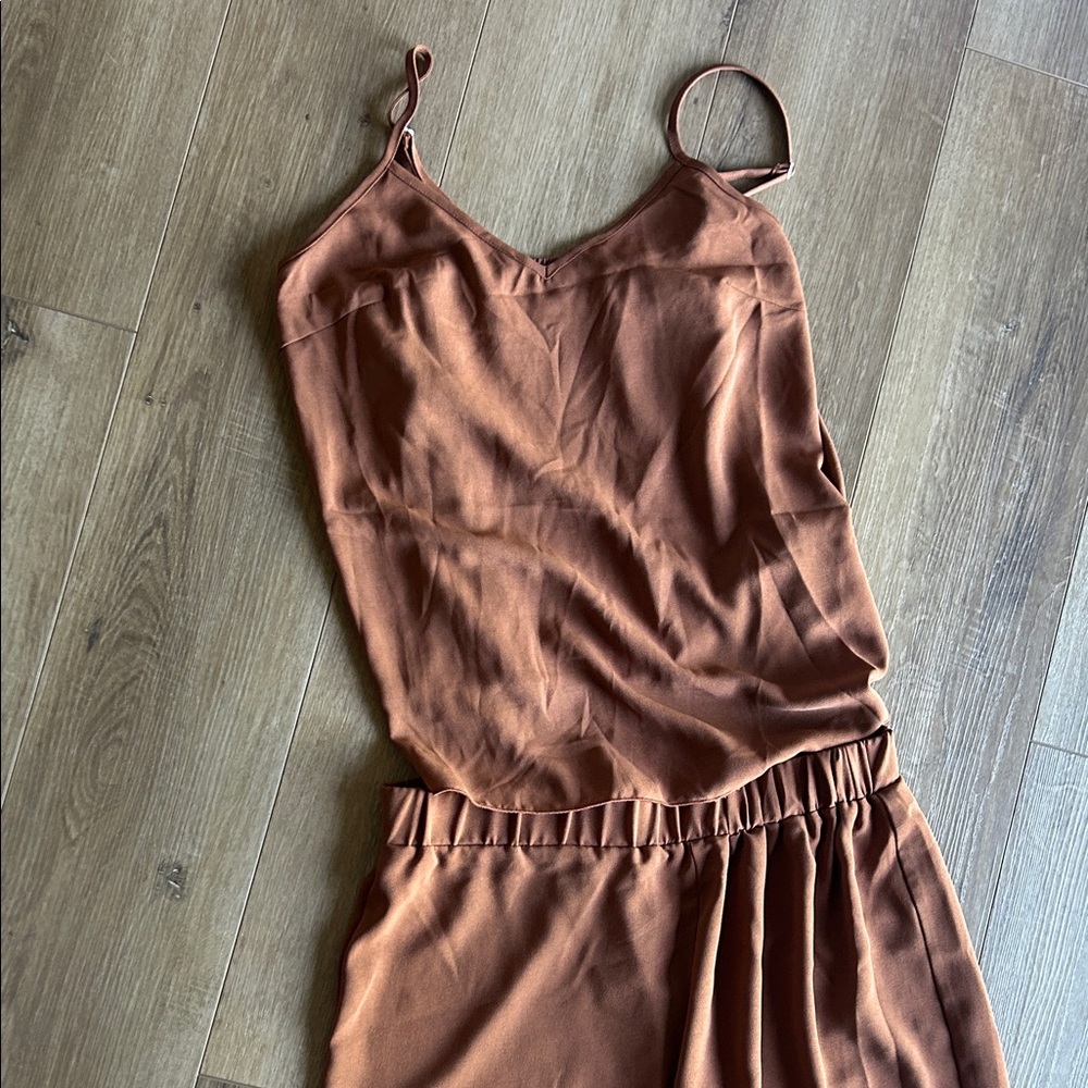 Rust Brown nylon Cami wide pant leg set